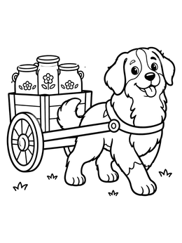 Free printable Bernese Mountain Dog Pulling Milk Cart coloring page