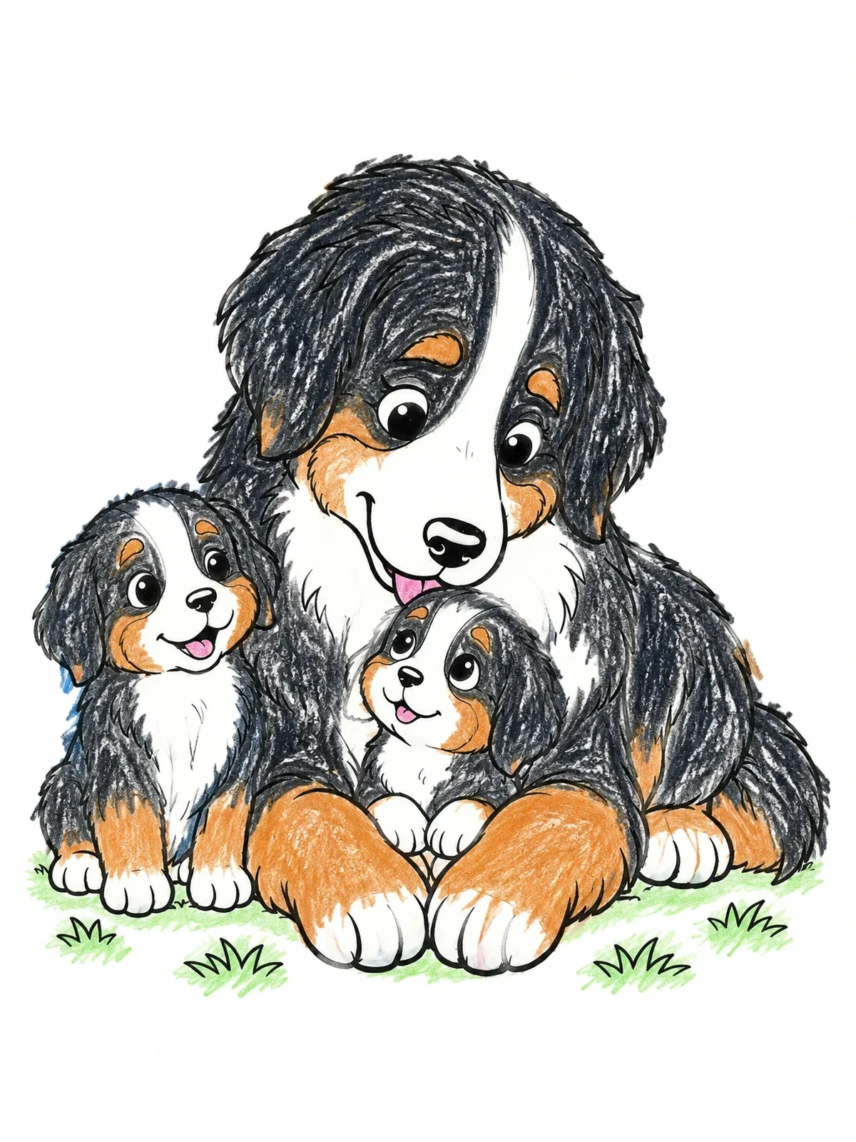 Colored example of the Bernese Mountain Dog Mother With Puppies coloring page