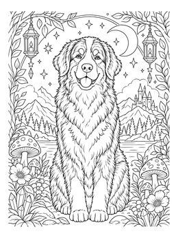 Free printable Bernese Mountain Dog Night Landscape coloring page