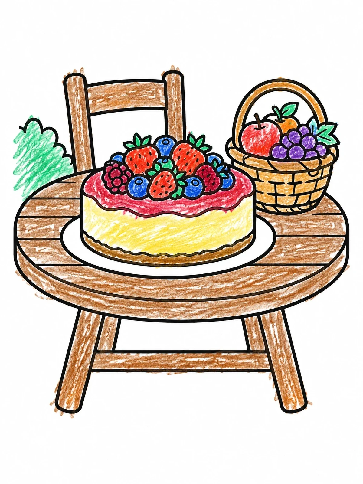 Colored example of the Berry Cheesecake On Wooden Patio Table coloring page