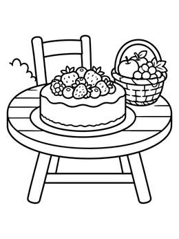 Free printable Berry Cheesecake On Wooden Patio Table coloring page