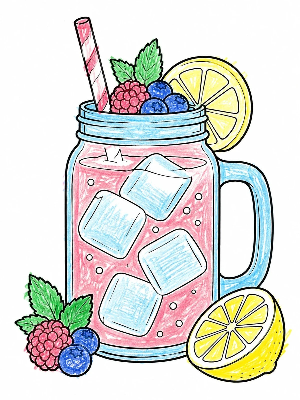 Colored example of the Berry Lemonade Mason Jar Mug coloring page