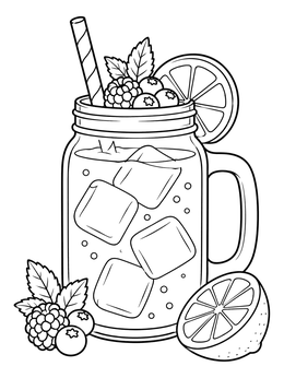 Free printable Berry Lemonade Mason Jar Mug coloring page