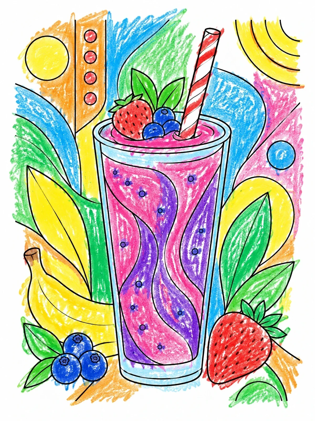 Colored example of the Berry Smoothie With Striped Straw coloring page