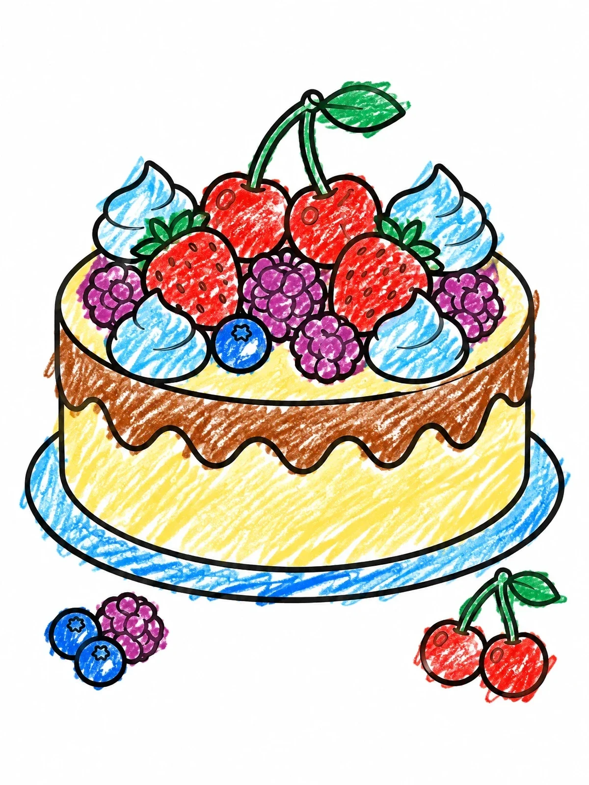 Colored example of the Berry Topped Cheesecake With Whipped Cream coloring page
