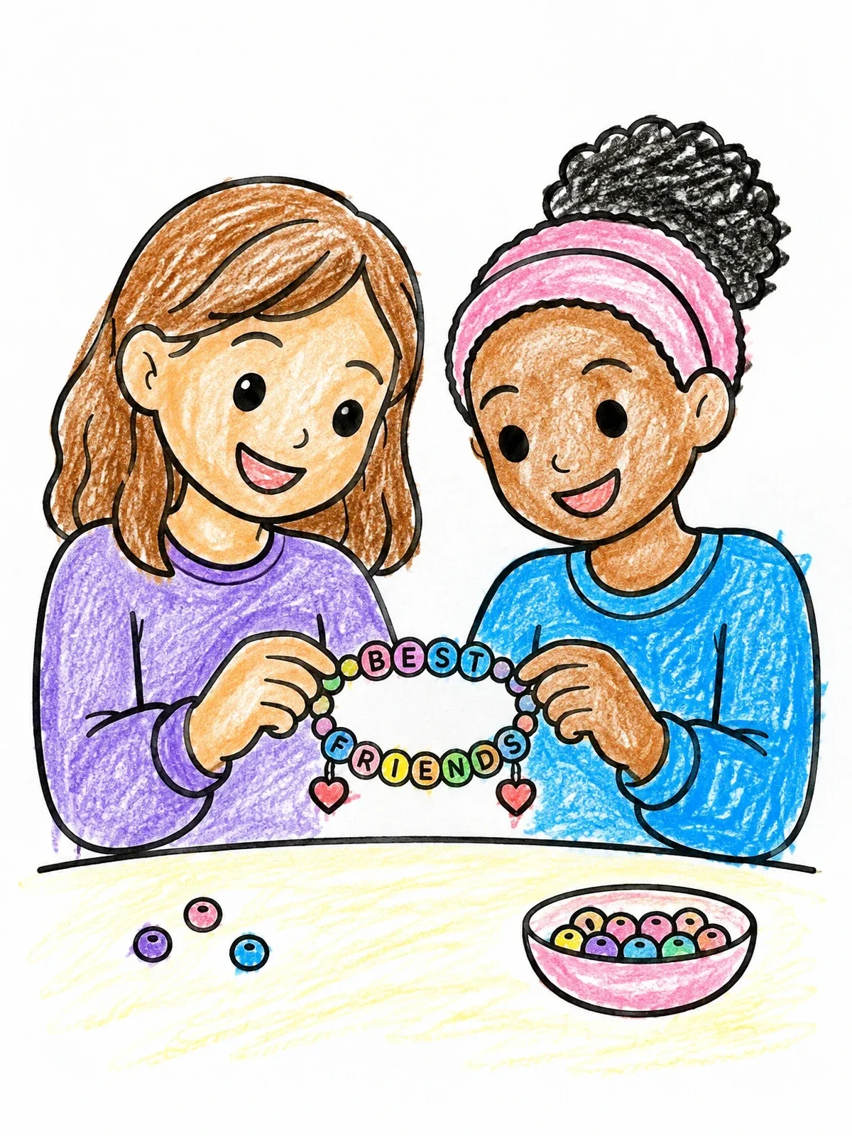 Colored example of the Best Friends Beaded Friendship Bracelet coloring page