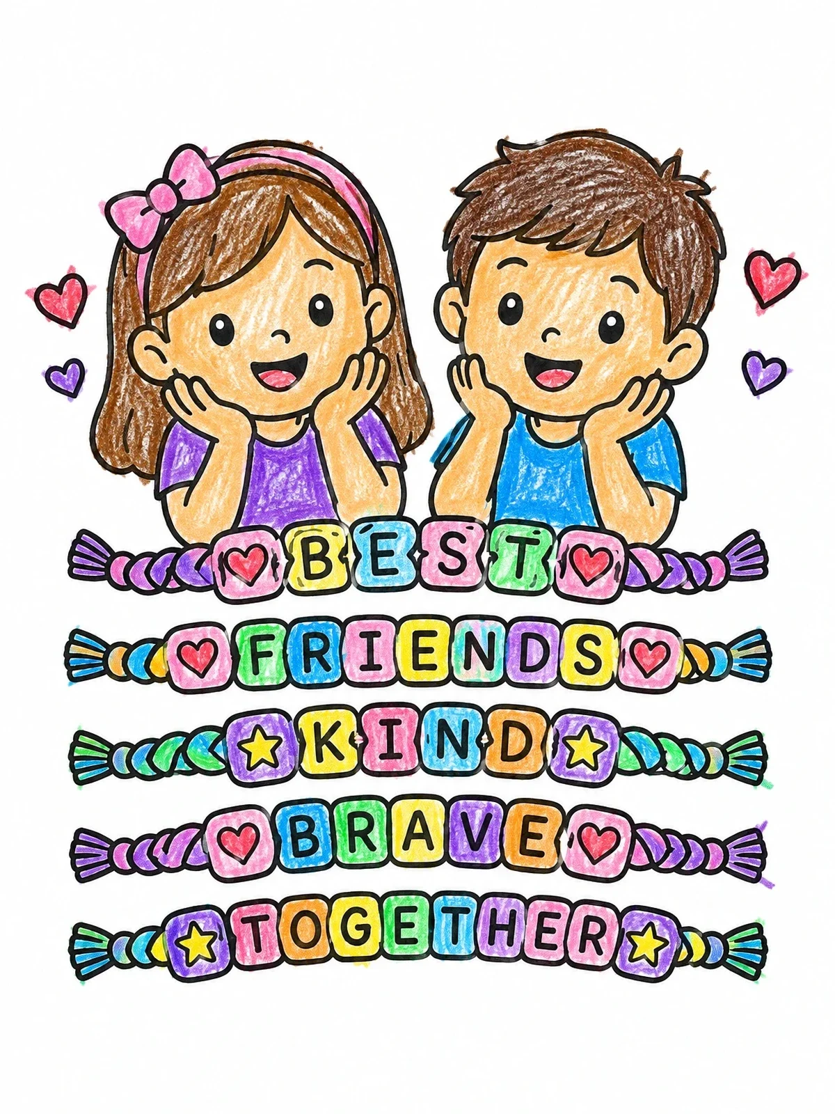 Colored example of the Best Friends And Friendship Bracelets coloring page