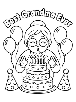 Free printable Best Grandma Birthday Cake Celebration coloring page