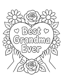 Free printable Best Grandma Ever Heart With Flowers coloring page