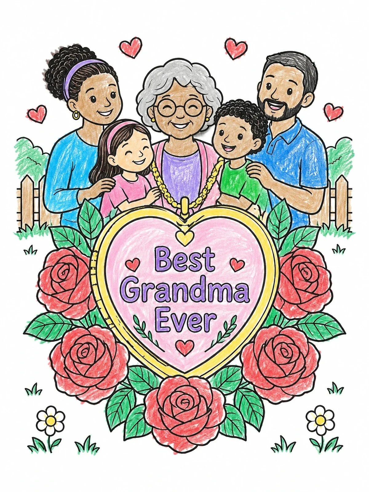 Colored example of the Best Grandma Ever Heart Locket coloring page