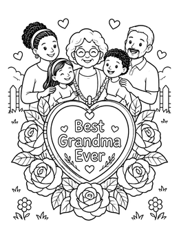Free printable Best Grandma Ever Heart Locket coloring page