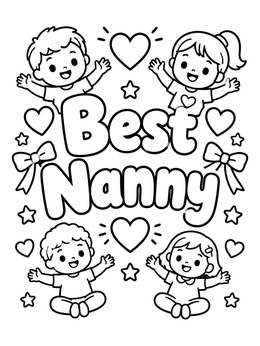Free printable Best Nanny With Happy Children coloring page