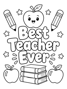 Free printable Best Teacher Ever With Books And Apples coloring page