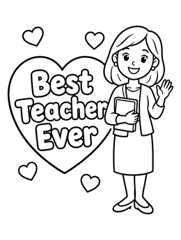 Free printable Best Teacher Ever With Heart coloring page