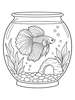 Free printable Betta Fish In A Glass Bowl coloring page