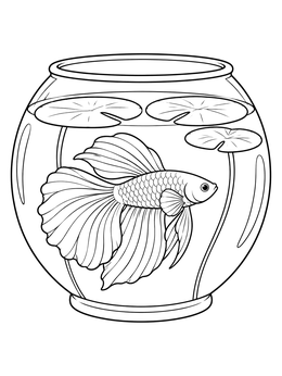 Free printable Betta Fish In Round Bowl coloring page
