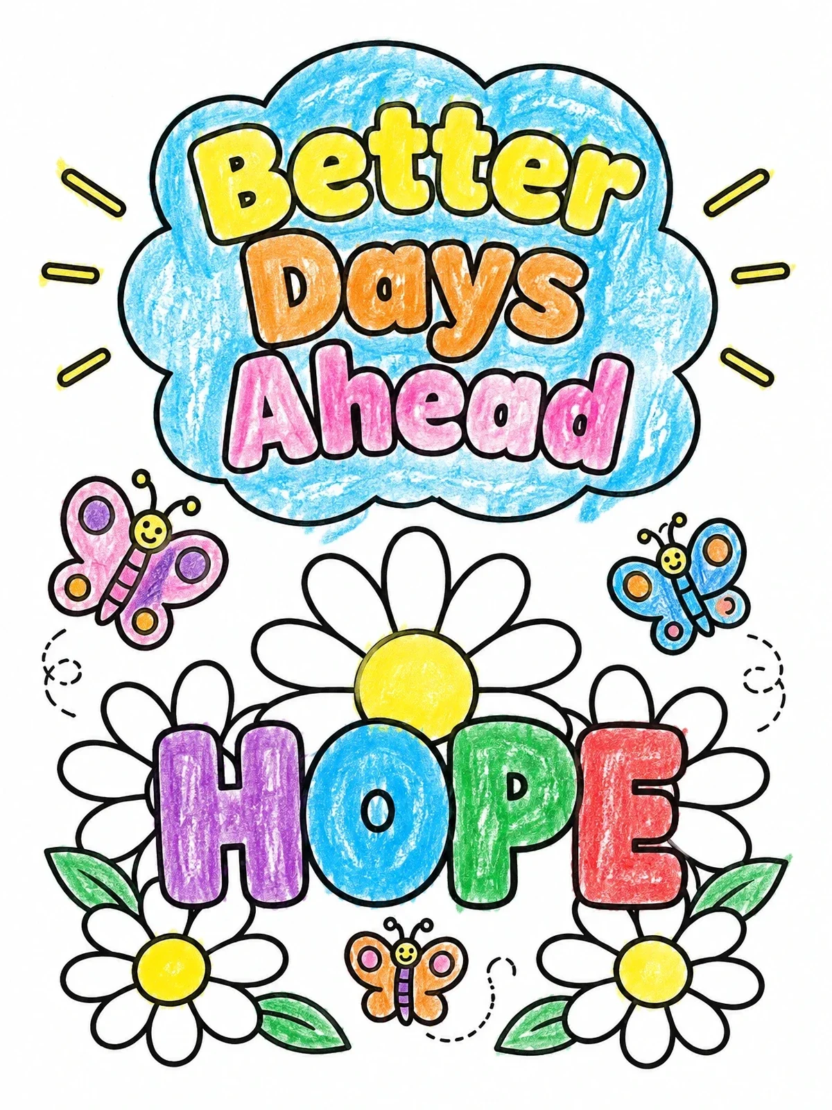 Colored example of the Better Days Ahead And Hope Flowers coloring page