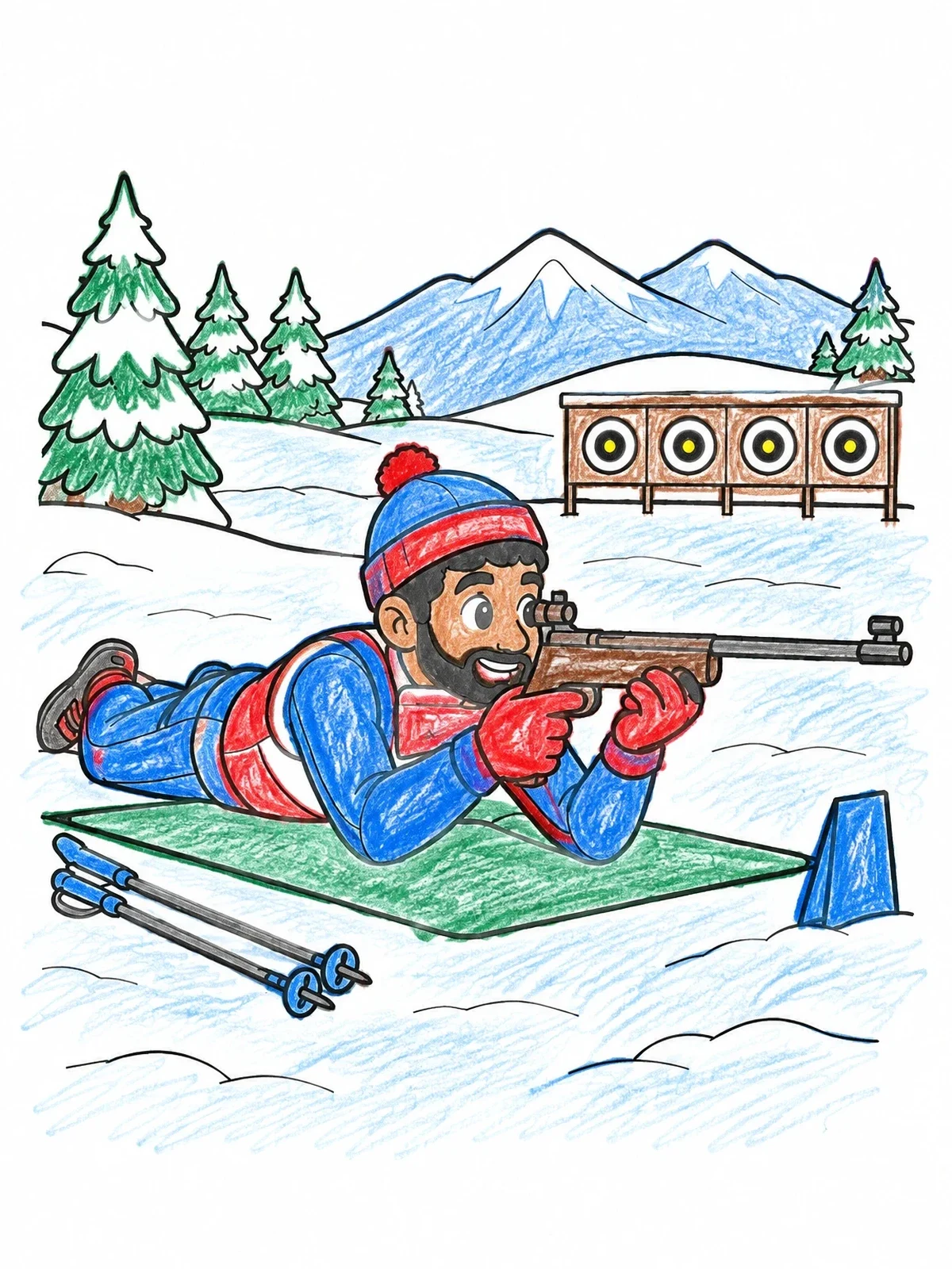 Colored example of the Biathlete Aiming At Prone Targets coloring page