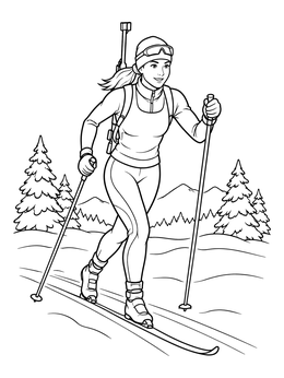 Free printable Female Biathlete Cross Country Skiing coloring page