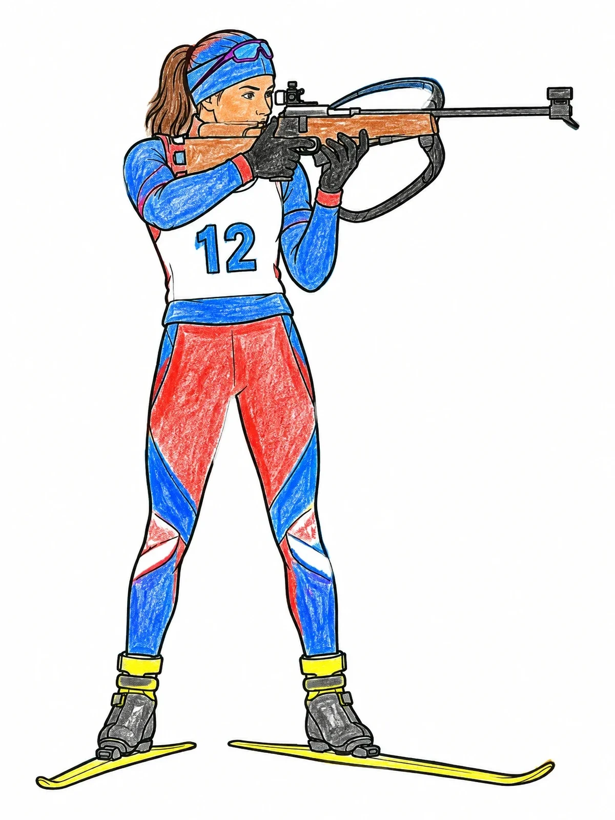 Colored example of the Standing Biathlete Aiming Rifle coloring page