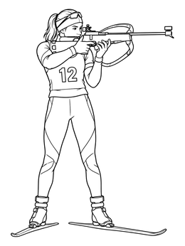 Free printable Standing Biathlete Aiming Rifle coloring page