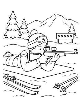 Free printable Young Biathlete Aiming At Target coloring page