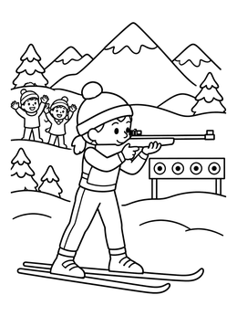 Free printable Young Biathlete Aiming At Target coloring page