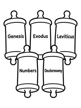Five ancient scrolls form an easy bible coloring page with clear names.