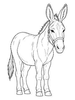 A detailed standing donkey featured in a bible coloring page.