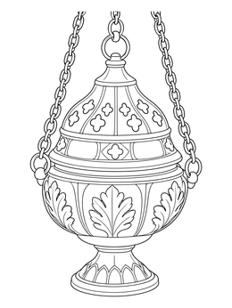 An ornate hanging altar thurible in this detailed bible coloring page.