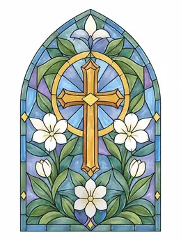 Stained Glass Cross With Lilies – Bible Coloring Page