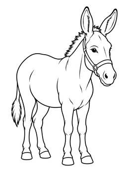 A gentle donkey standing in full view on this bible coloring page.