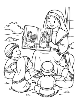 Free printable Bible Story Time With Children coloring page