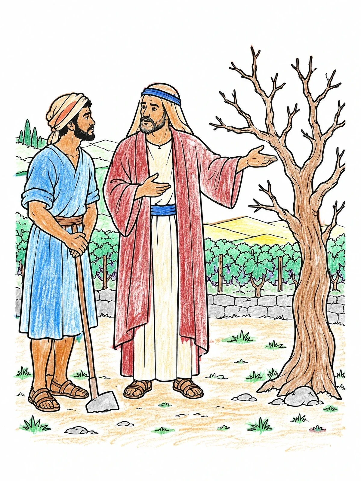 Colored example of the Biblical Parable Of The Barren Fig Tree coloring page