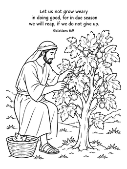 Free printable Biblical Gardener Tending A Fig Tree coloring page