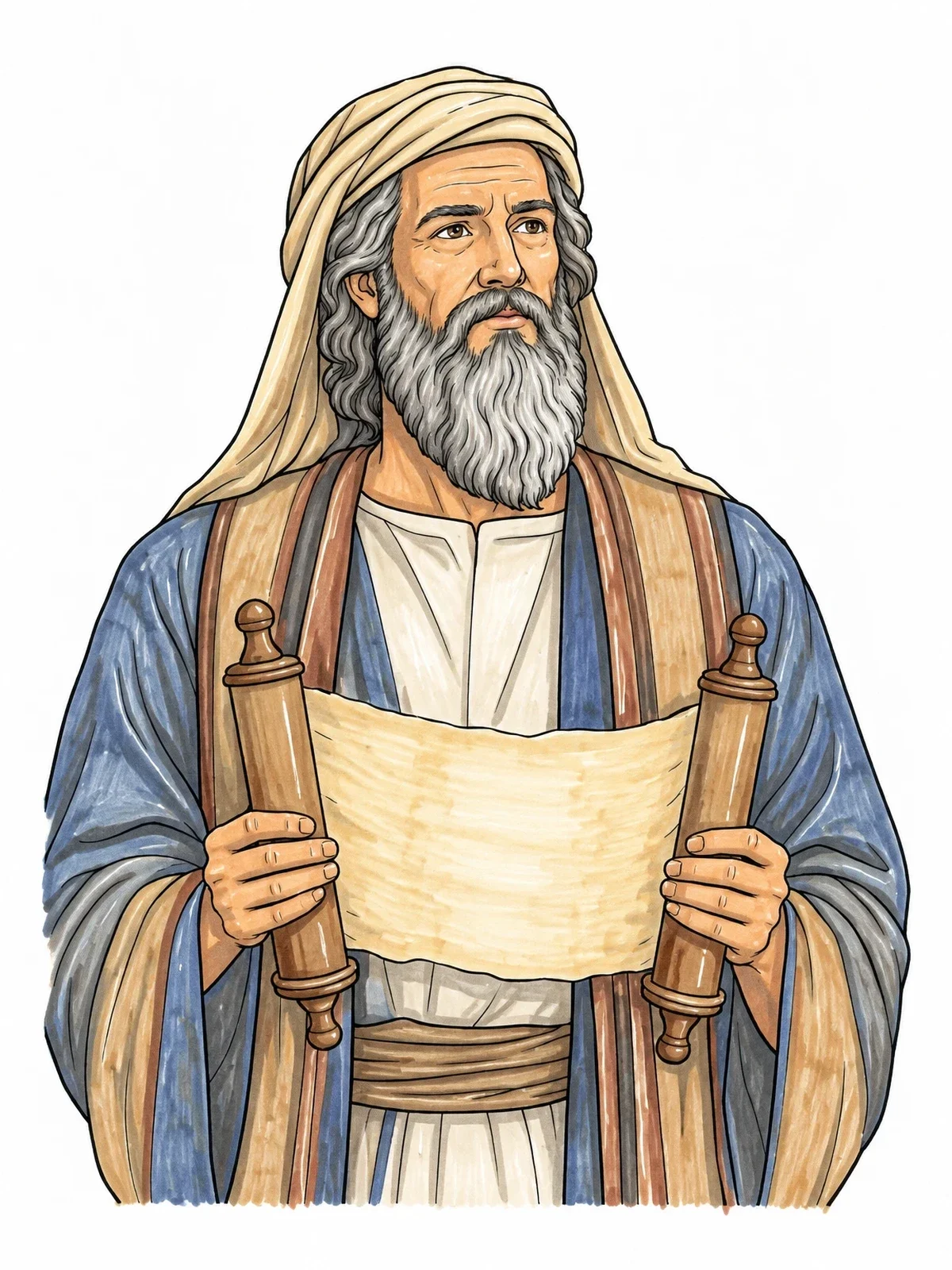 Colored example of the Biblical Prophet Jeremiah Holding Scroll coloring page