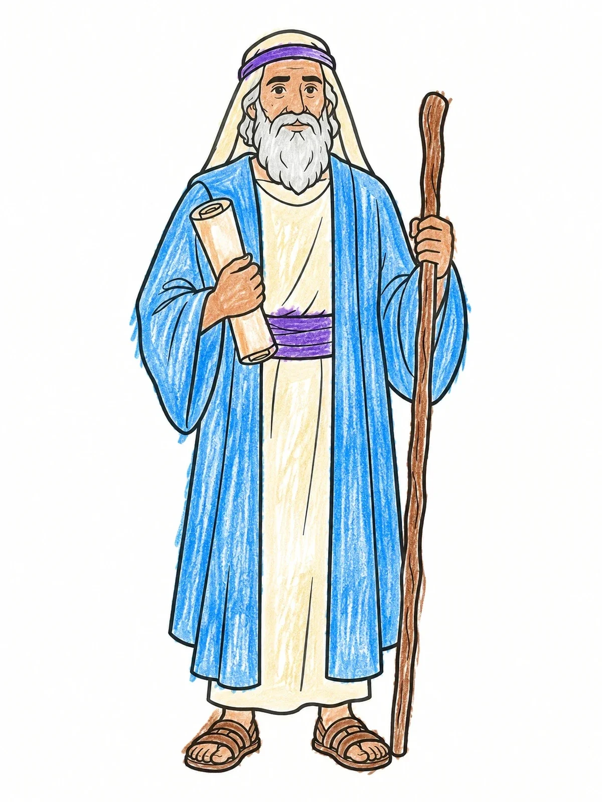 Colored example of the Biblical Prophet Jeremiah With Scroll And Staff coloring page