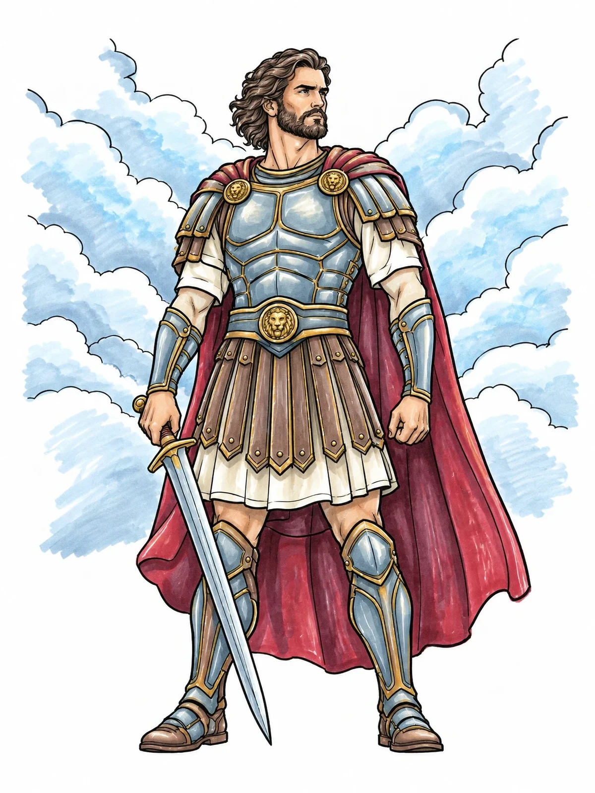 Colored example of the Biblical Warrior In Armor Of God coloring page