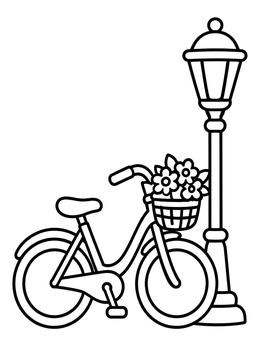 Free printable Bicycle And Classic Parisian Street Lamp coloring page
