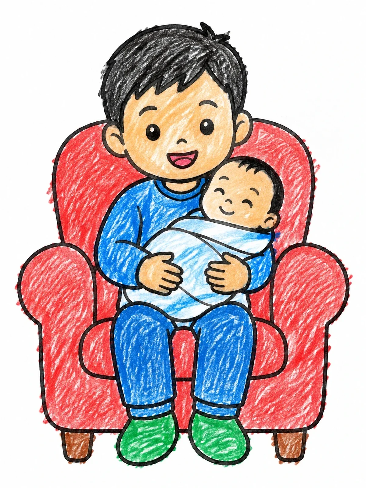 Colored example of the Big Brother Holding Baby In Armchair coloring page
