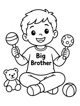Free printable Big Brother Playing With Rattles coloring page