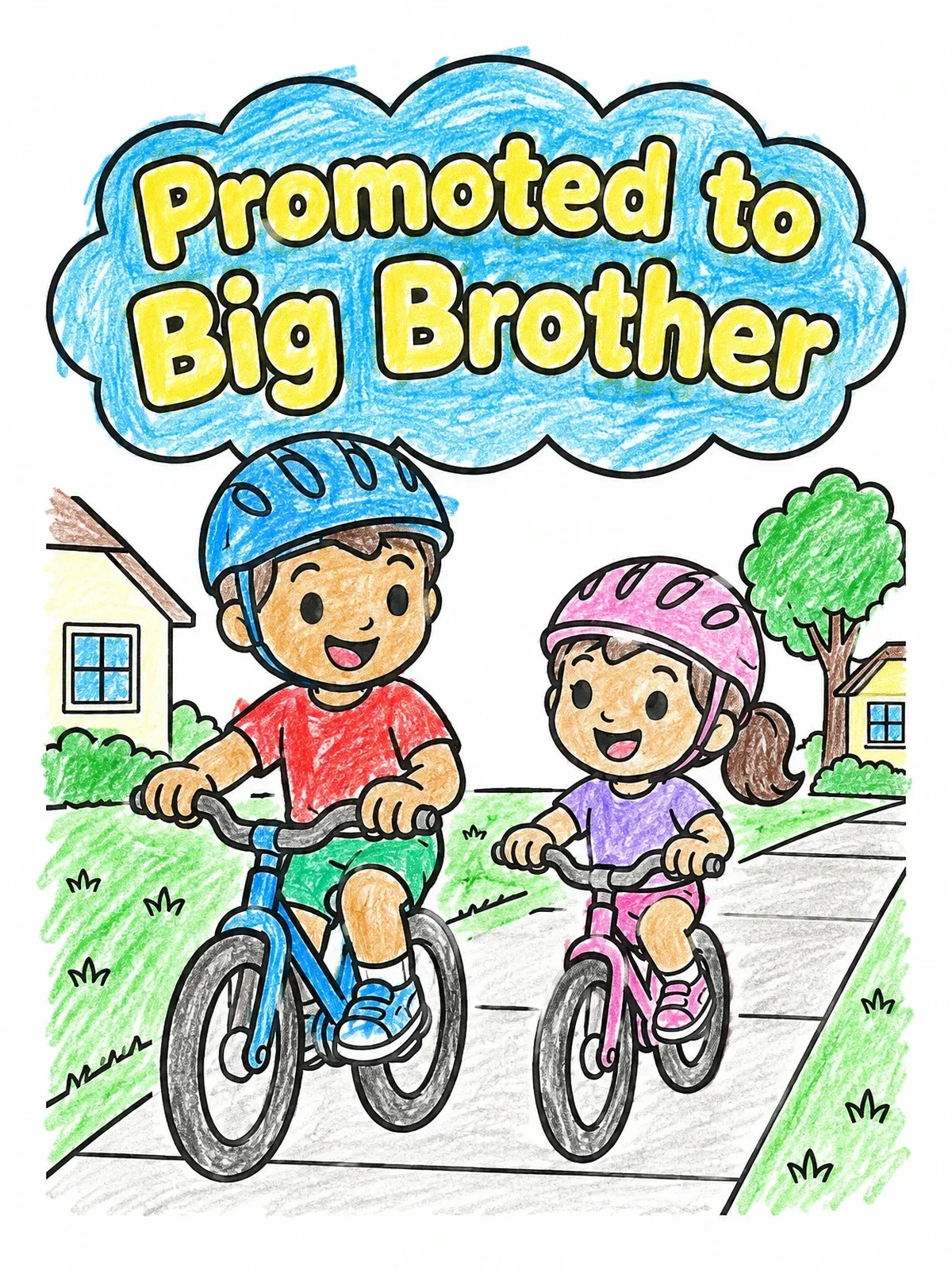Colored example of the Big Brother Riding Bikes With Sister coloring page