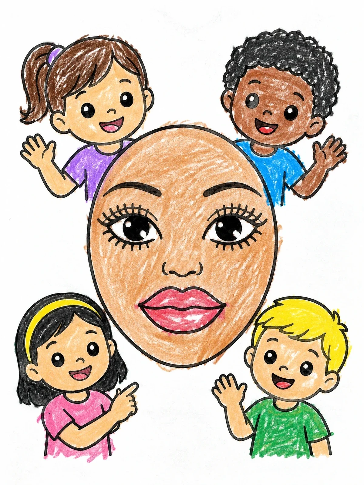 Colored example of the Big Face Chart With Happy Children coloring page