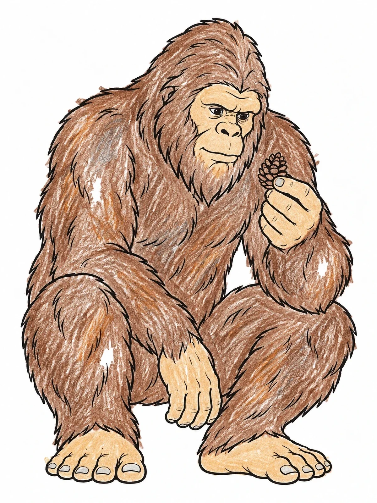 Colored example of the Bigfoot Inspecting A Small Pinecone coloring page