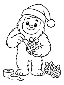 Free printable Bigfoot Decorating Pinecones For Christmas coloring page