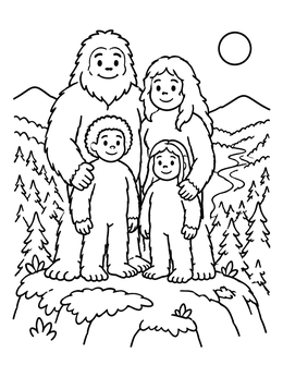 Free printable Bigfoot Family On A Mountain Ridge coloring page