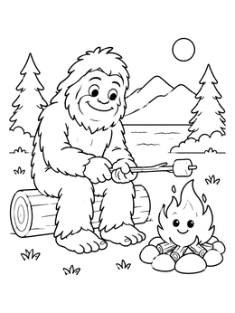Free printable Bigfoot Roasting Marshmallow By Campfire coloring page