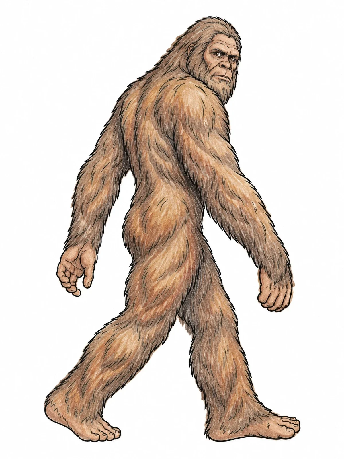 Colored example of the Bigfoot Walking Mid Stride coloring page