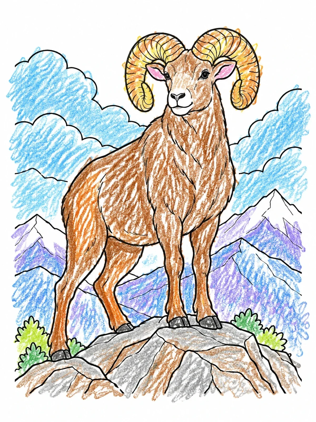 Colored example of the Bighorn Sheep On Rocky Mountain Crest coloring page