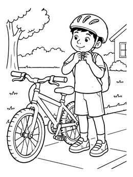 Free printable Boy Fastening Helmet By Bicycle coloring page